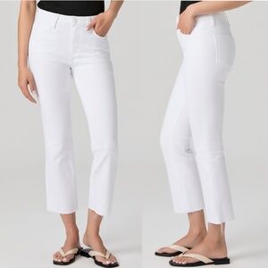 Paige Women's Cindy White Crop Straight Leg Raw Hem Jeans